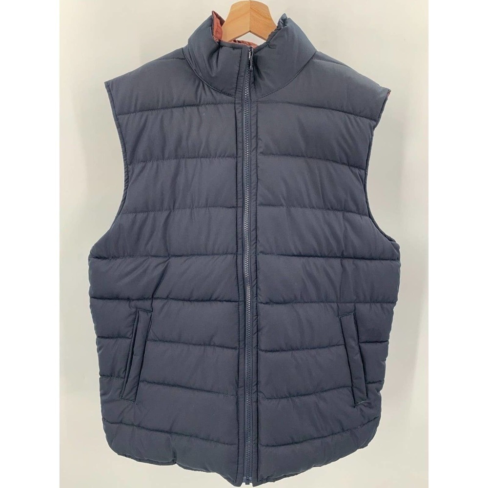 GAP Mens L Large Full Zip-Up Reversible Puffer Vest Doorbuster War True Navy/Red